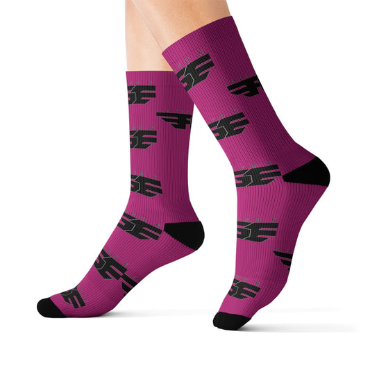 FGE Magenta Logo Sublimation Socks - Bold Branded Crew Socks