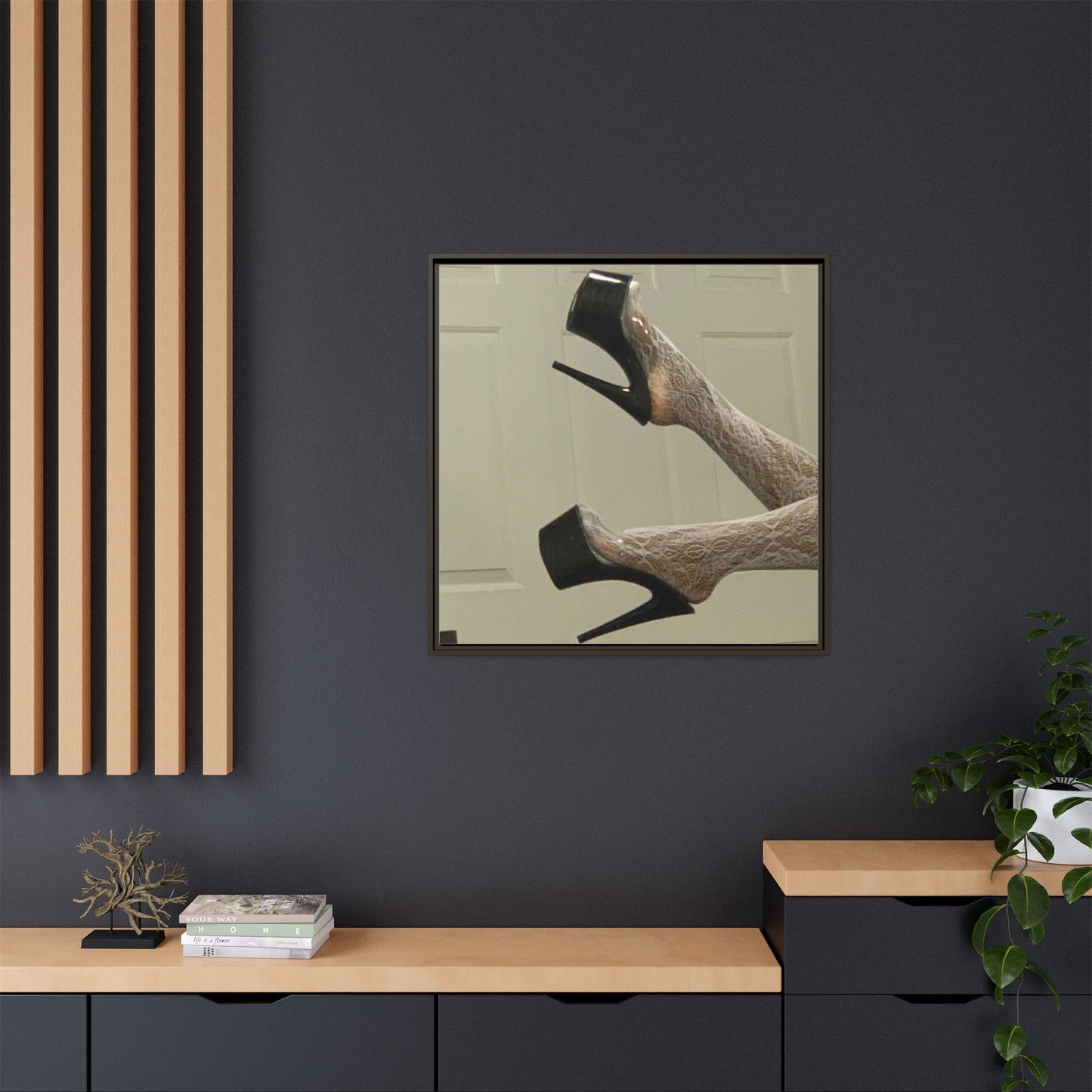 TORRIRAINN Framed Canvas Art - Lace Stockings with Platform Heels