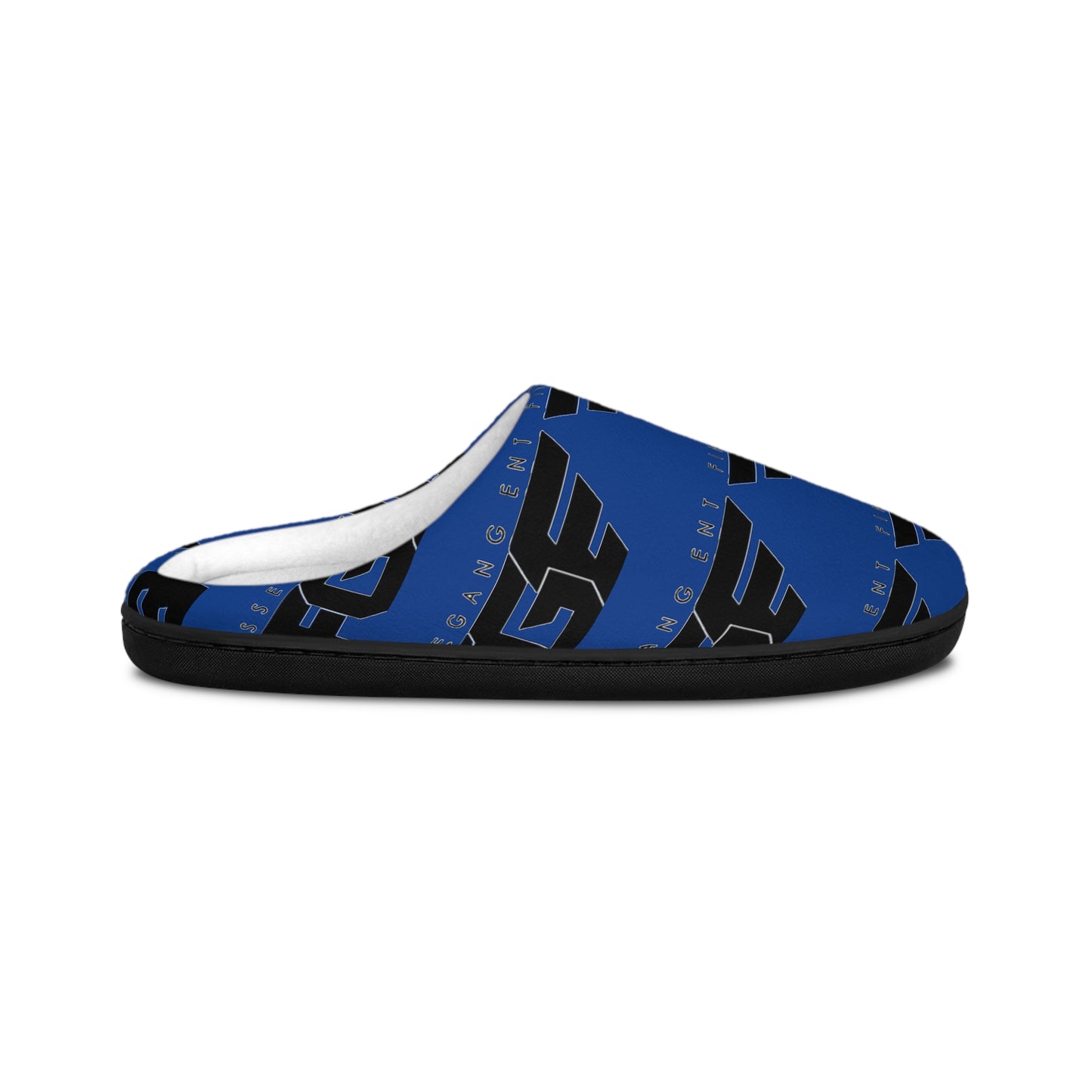 FGE Women’s Blue Logo Indoor Slippers — Cozy Home Slides with Bold Black Graphic