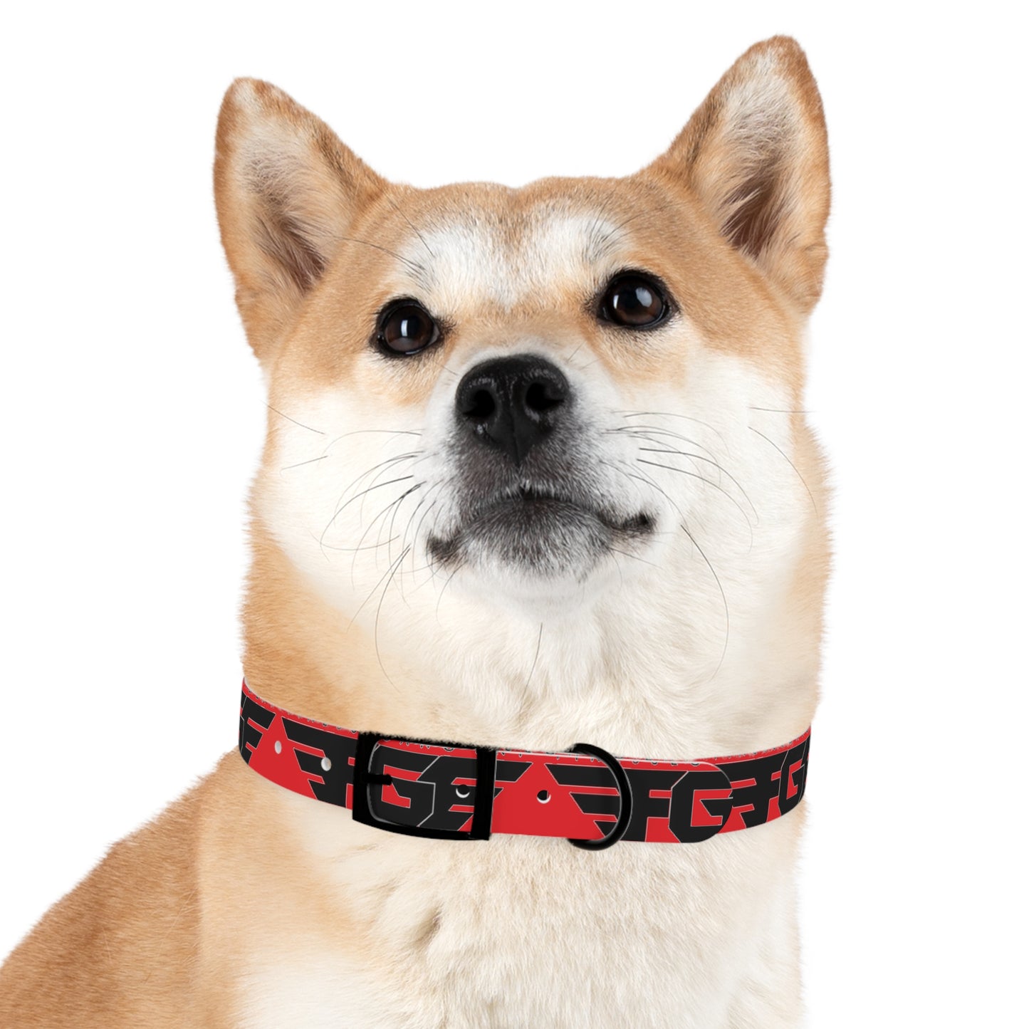 Bold Stylish Dog Collar - Vibrant Red Design with Logos for Trendy Pets