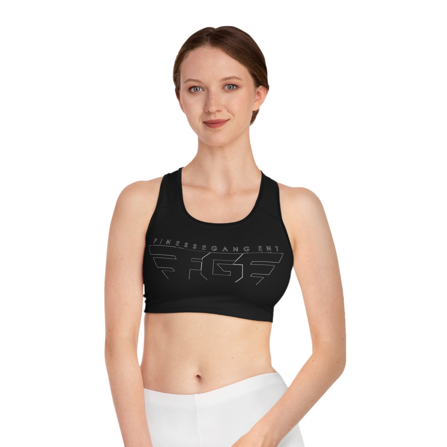 BLACK FinesseGang Logo Sports Bra — Black Athletic Crop Top