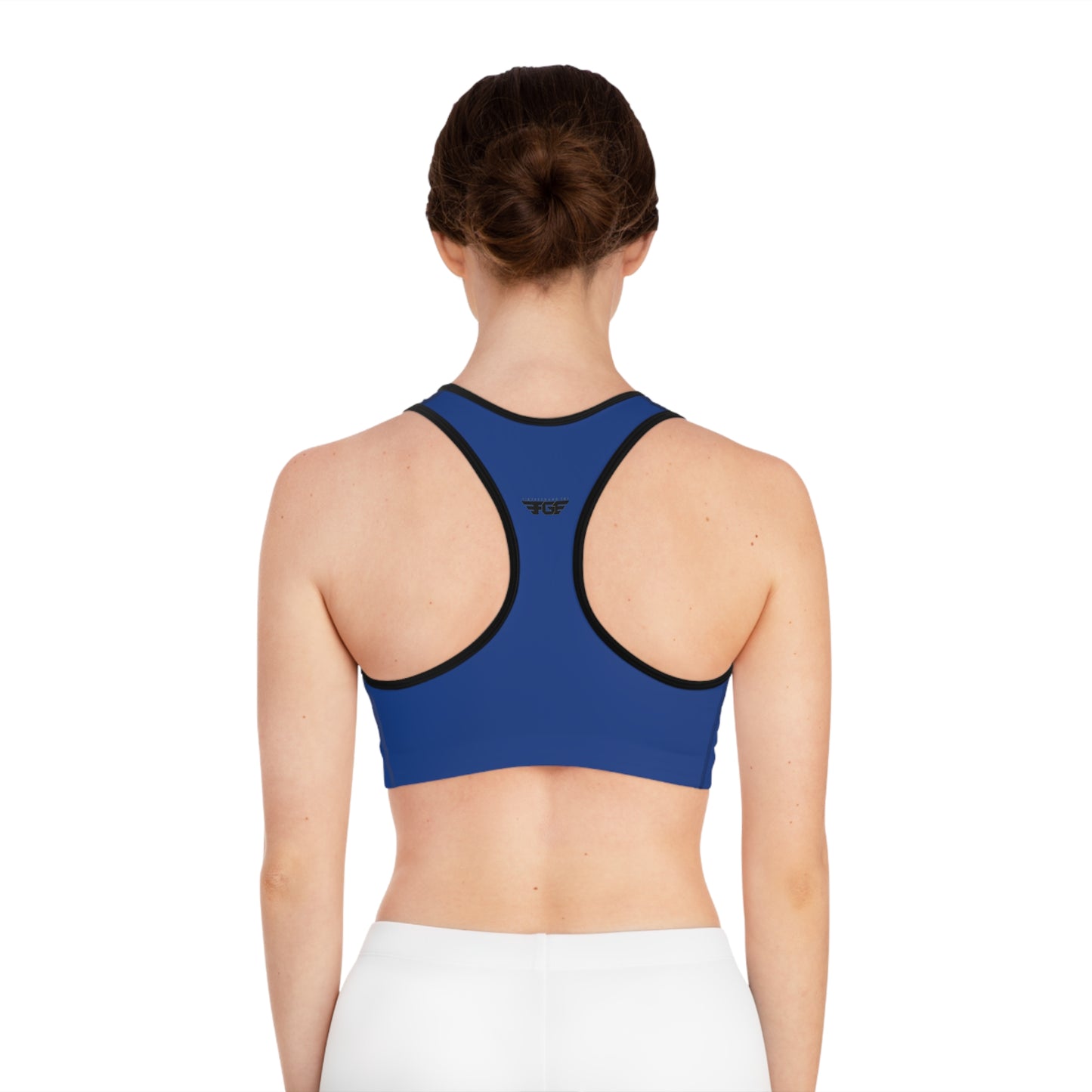 BLUE FGE Sports Bra — Blue All-Over-Print Athletic Crop Top