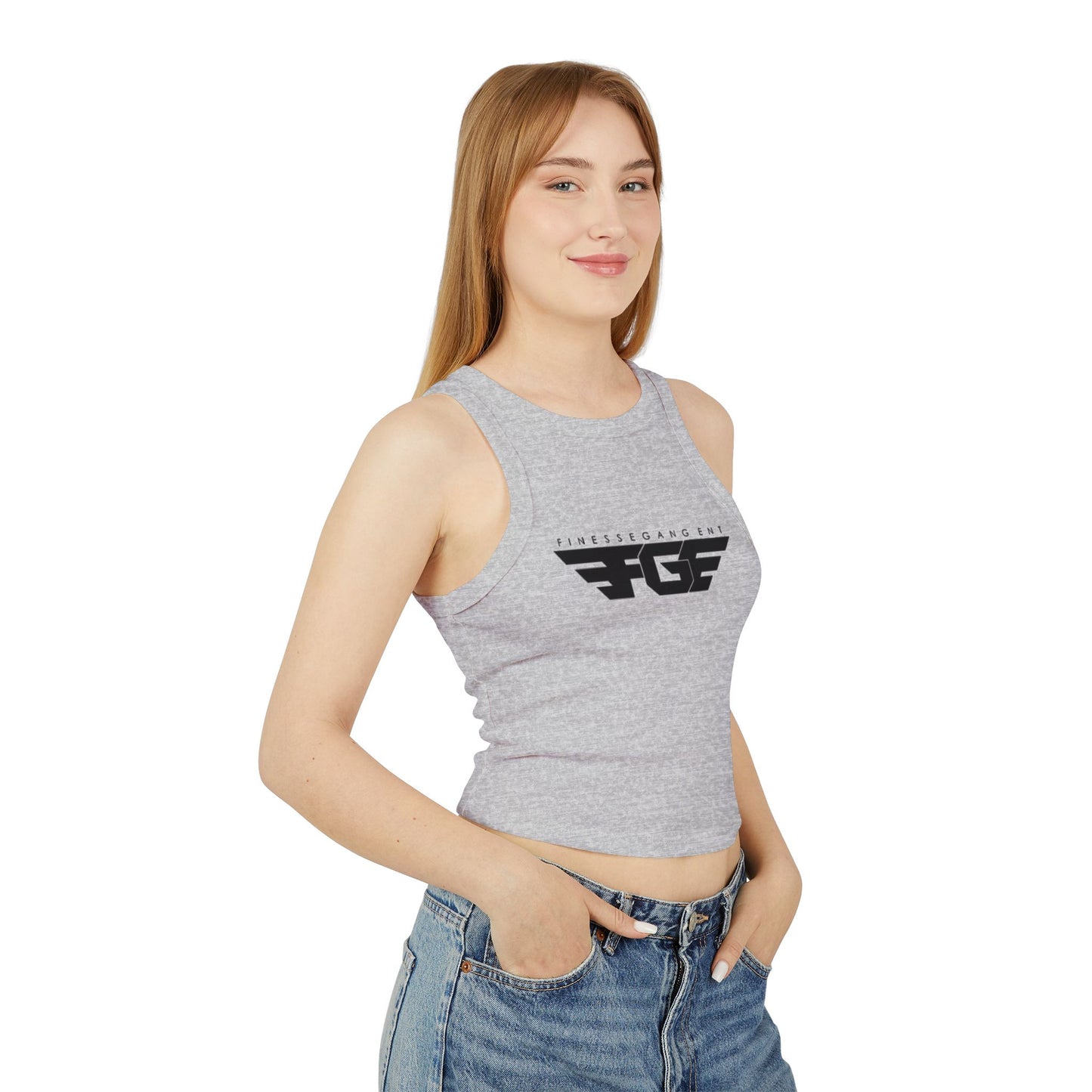 FGE Women’s Micro Rib Racer Tank Top - Finessé Agent Graphic Tee for Casual Style