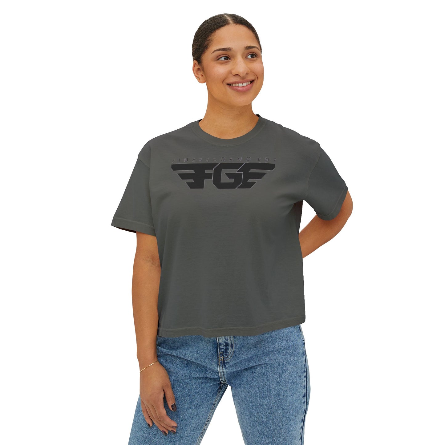 Chic FGE Women's Boxy Tee - Trendy Graphic Design for Everyday Style