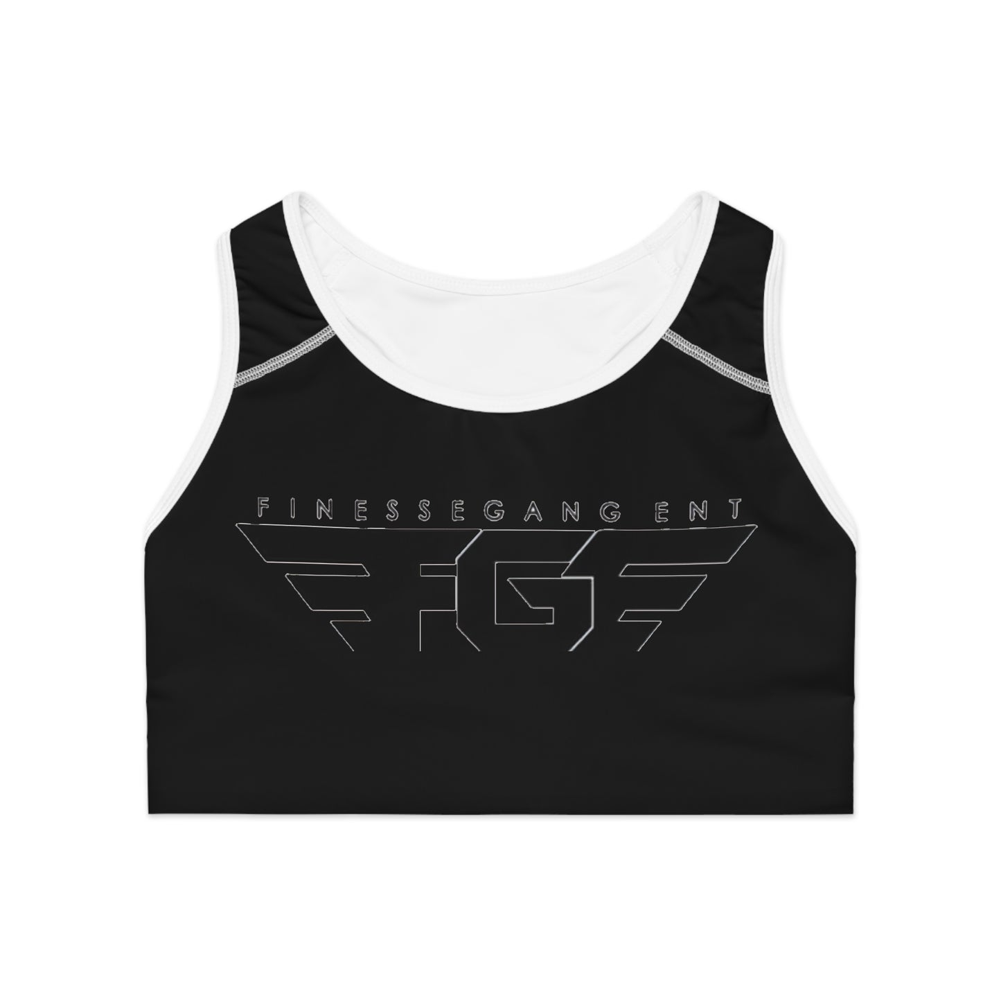 BLACK FinesseGang Logo Sports Bra — Black Athletic Crop Top