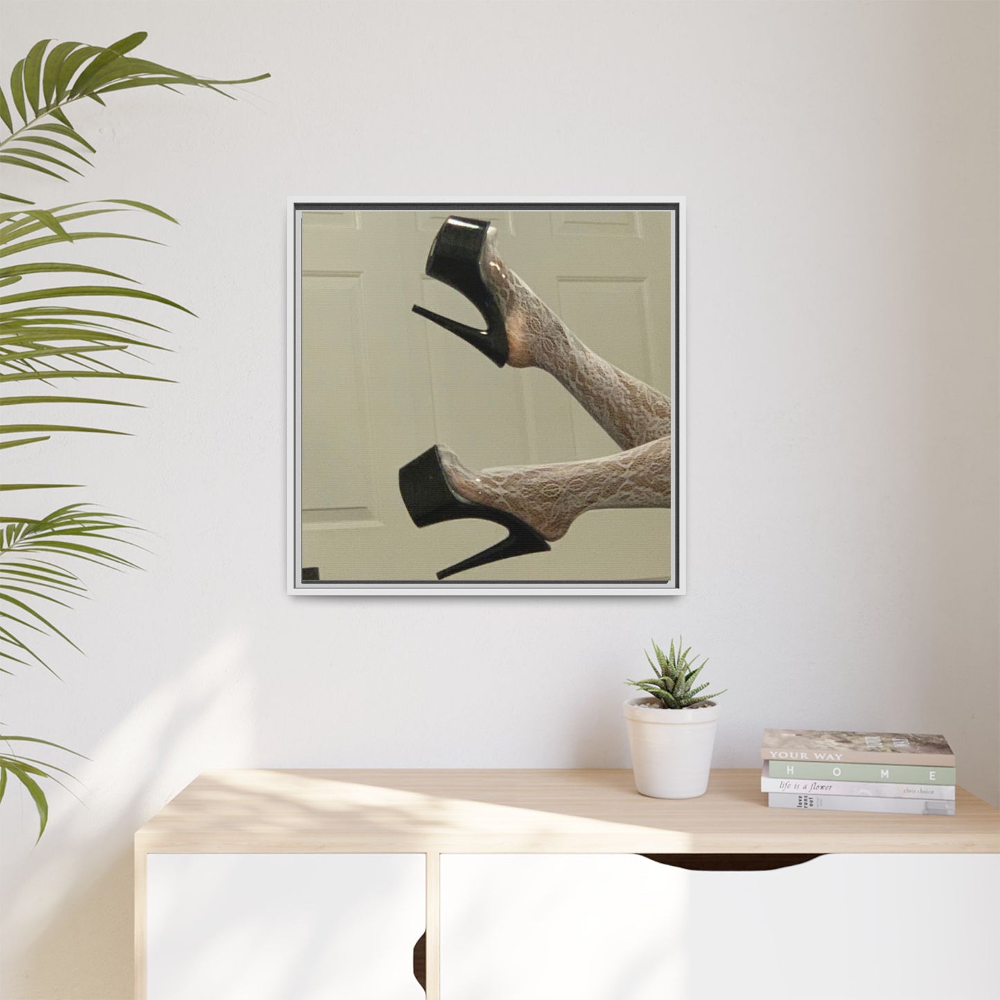 TORRIRAINN Framed Canvas Art - Lace Stockings with Platform Heels