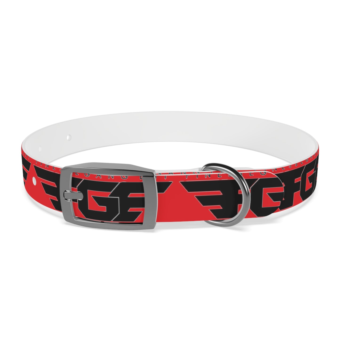 Bold Stylish Dog Collar - Vibrant Red Design with Logos for Trendy Pets