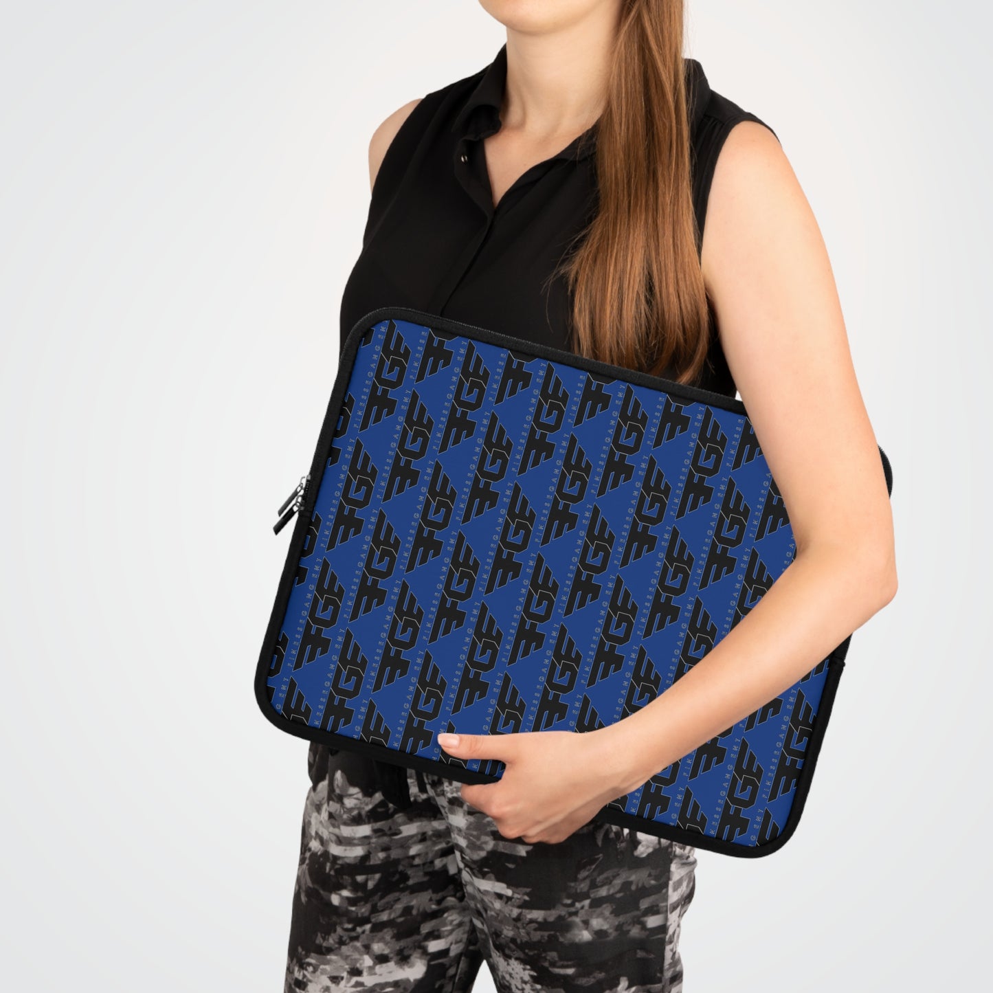 Stylish FGE Laptop Sleeve for Trendy Professionals, Tech Accessories, Gift for Students, Personalized Case, Black and Blue