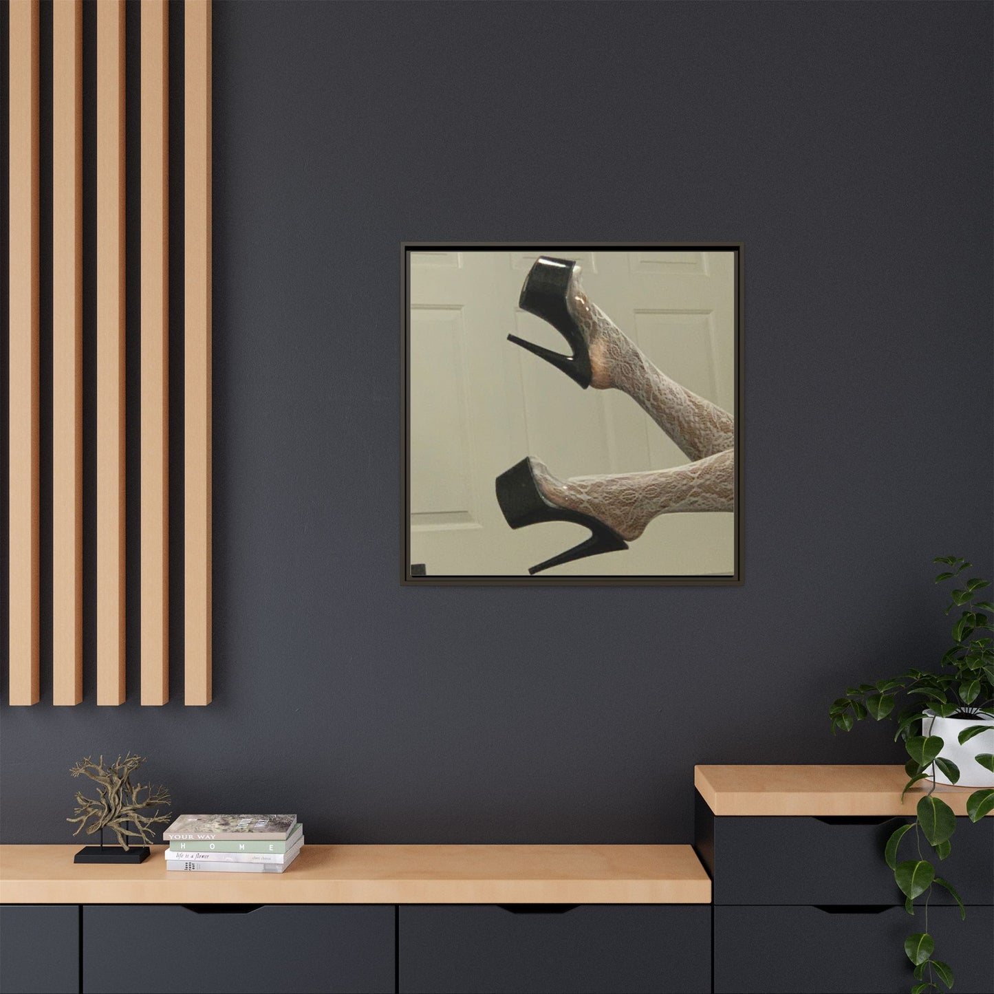 TORRIRAINN Framed Canvas Art - Lace Stockings with Platform Heels