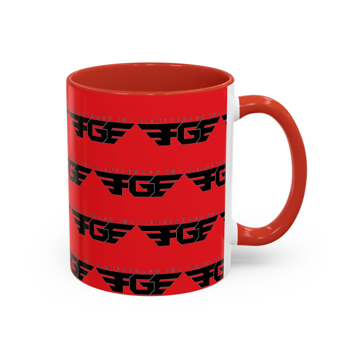 FGE Accent Coffee Mug — Bold Red & Black FGF Logo Pattern (11/15oz)