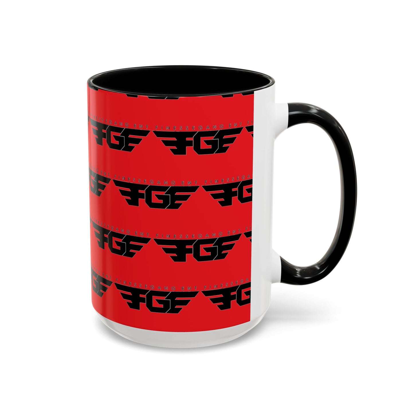 FGE Accent Coffee Mug — Bold Red & Black FGF Logo Pattern (11/15oz)