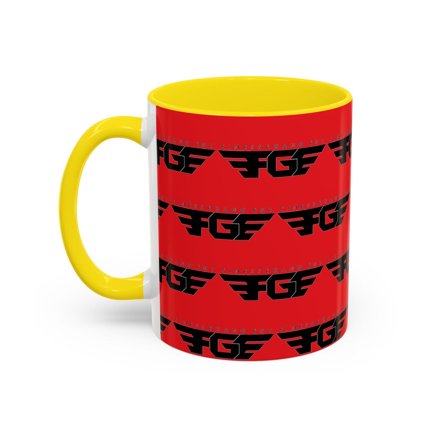 FGE Accent Coffee Mug — Bold Red & Black FGF Logo Pattern (11/15oz)