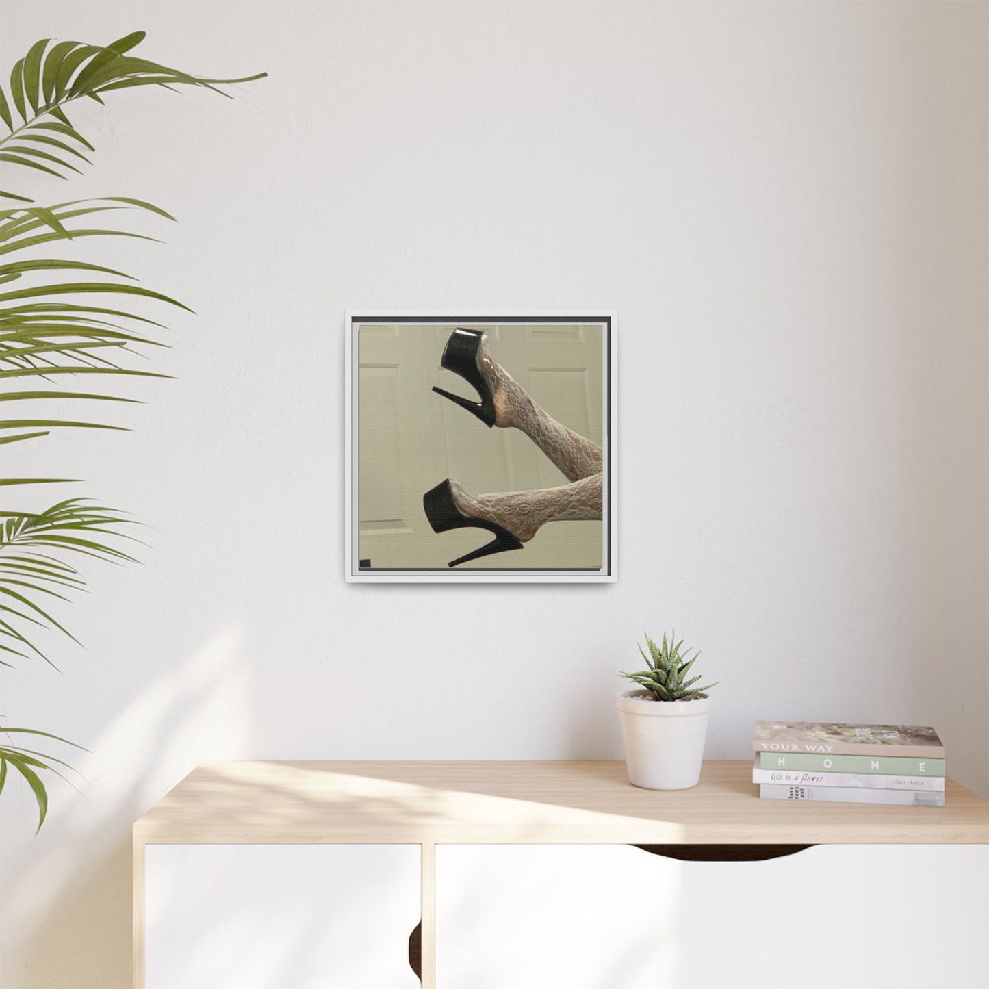 TORRIRAINN Framed Canvas Art - Lace Stockings with Platform Heels