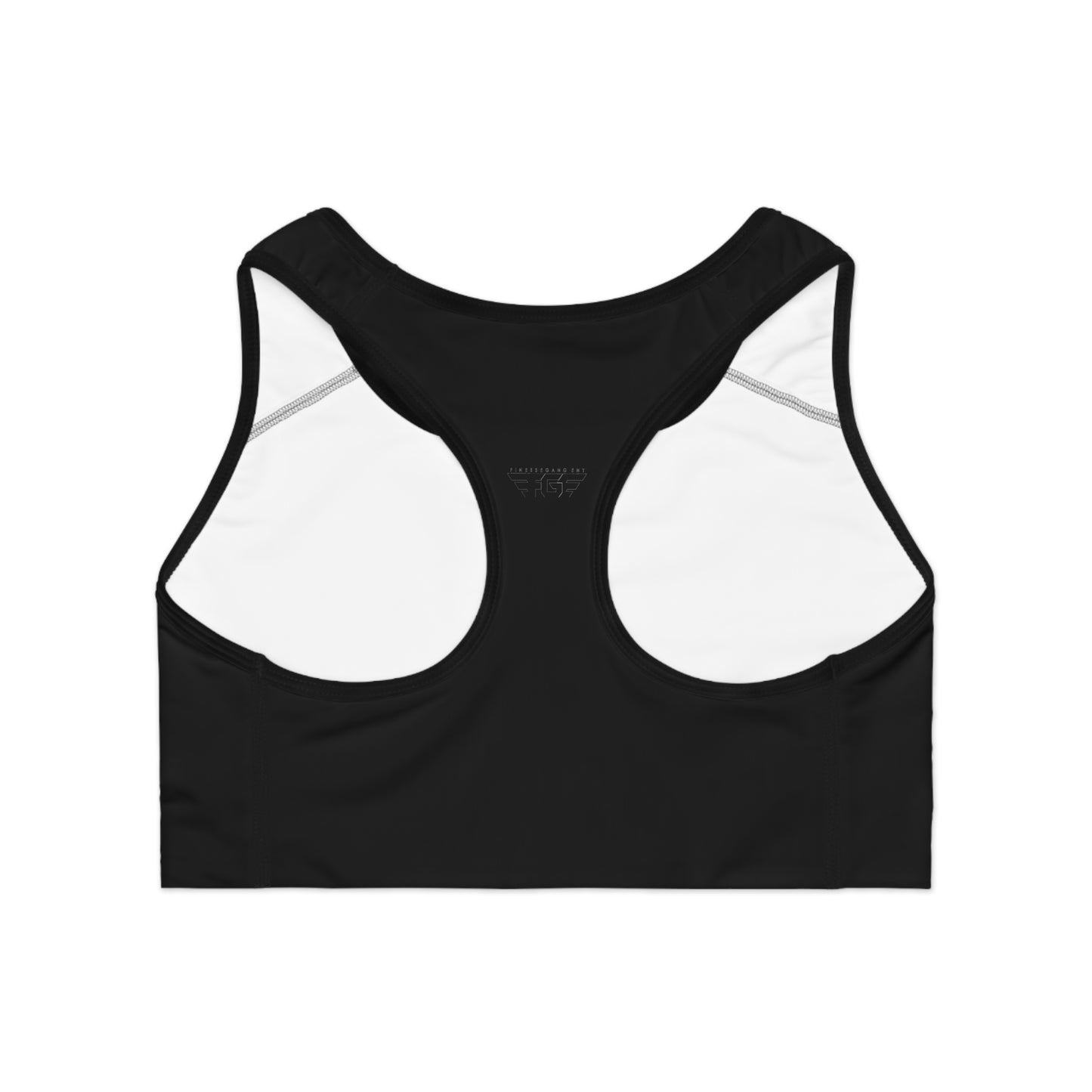 BLACK FinesseGang Logo Sports Bra — Black Athletic Crop Top
