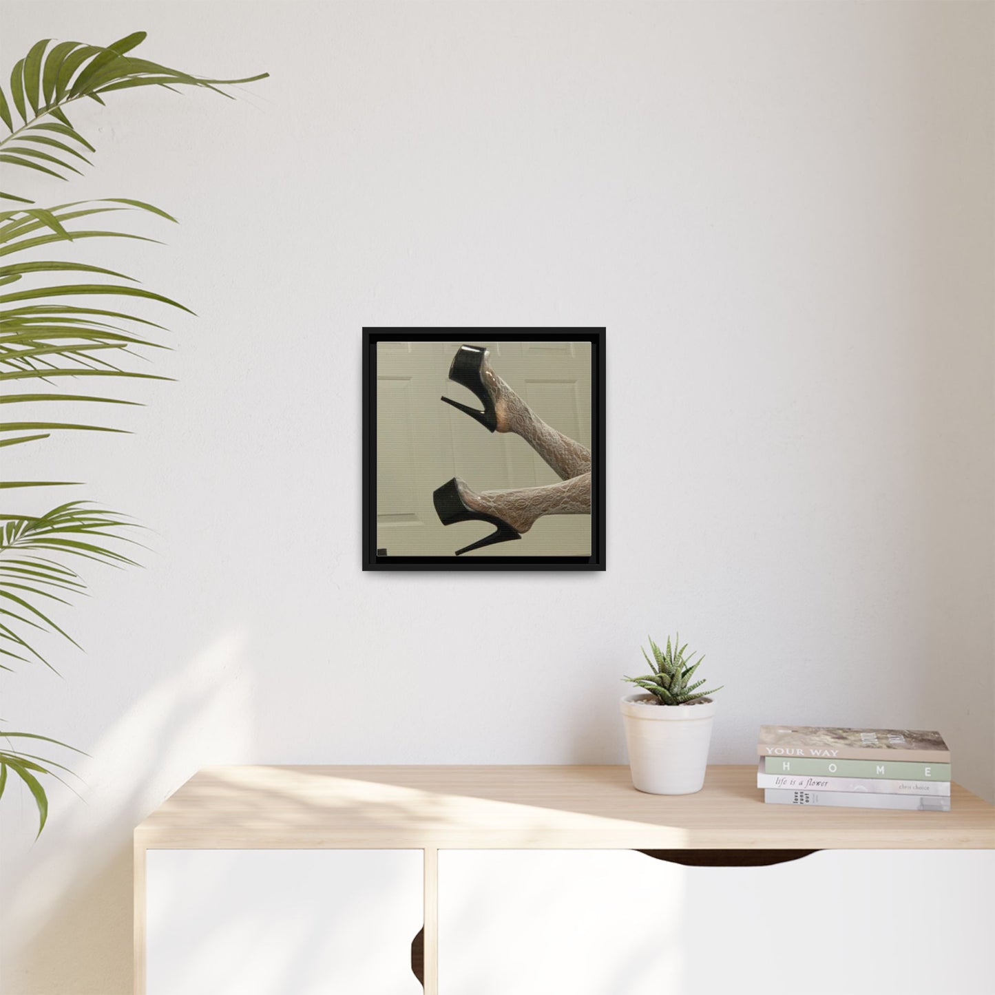 TORRIRAINN Framed Canvas Art - Lace Stockings with Platform Heels
