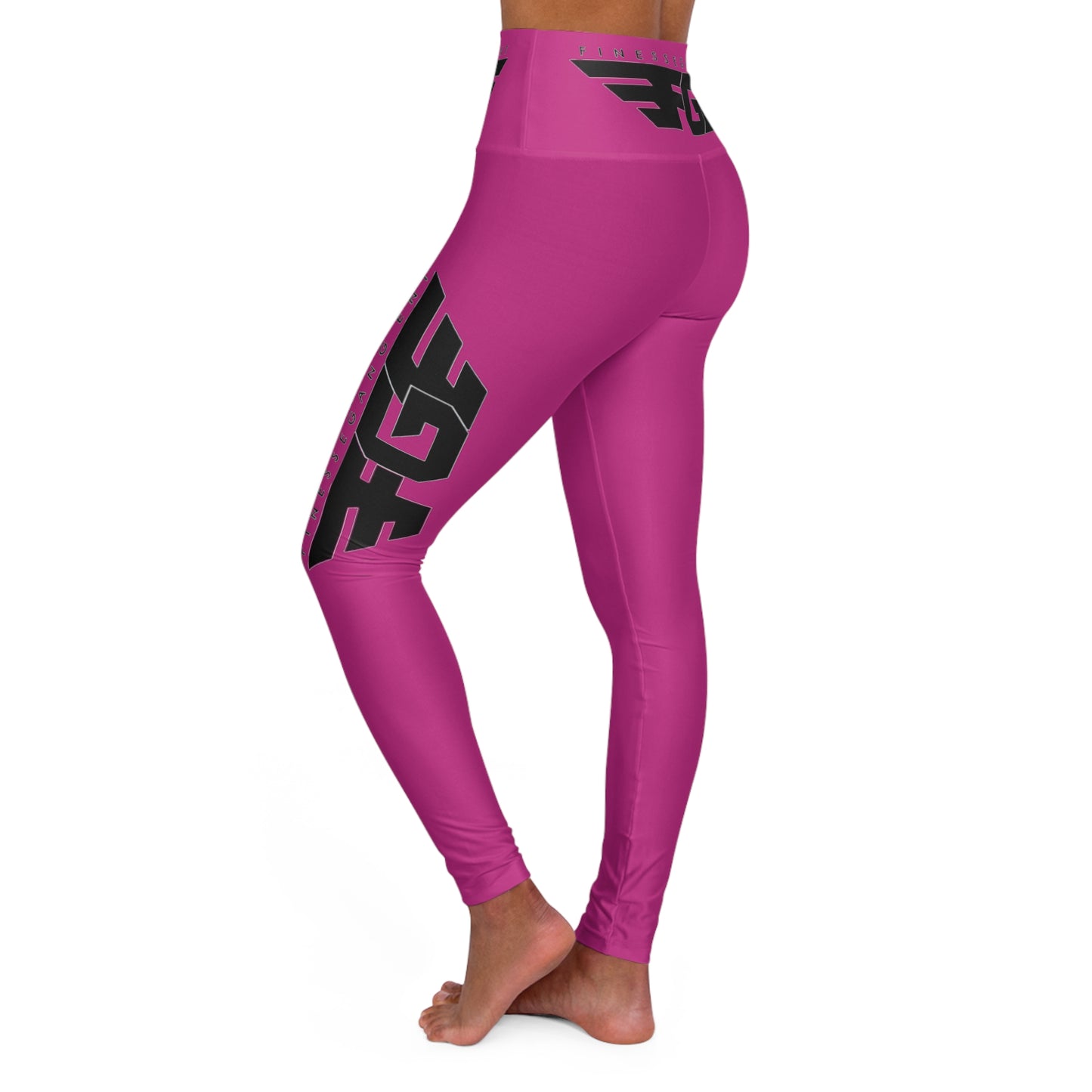 High-Waist Pink FGE Yoga Leggings with Black Logo — Comfortable Activewear for Studio & Everyday