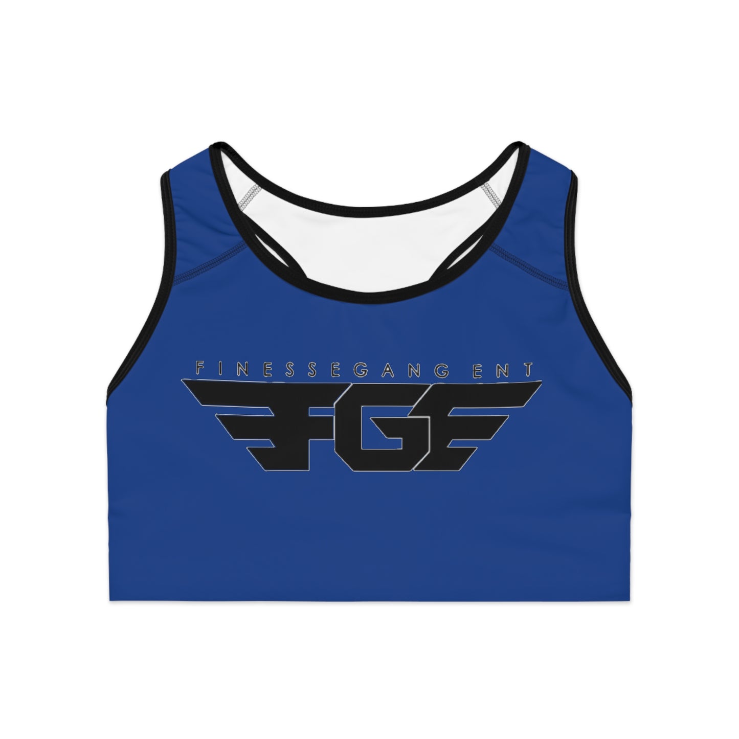 BLUE FGE Sports Bra — Blue All-Over-Print Athletic Crop Top