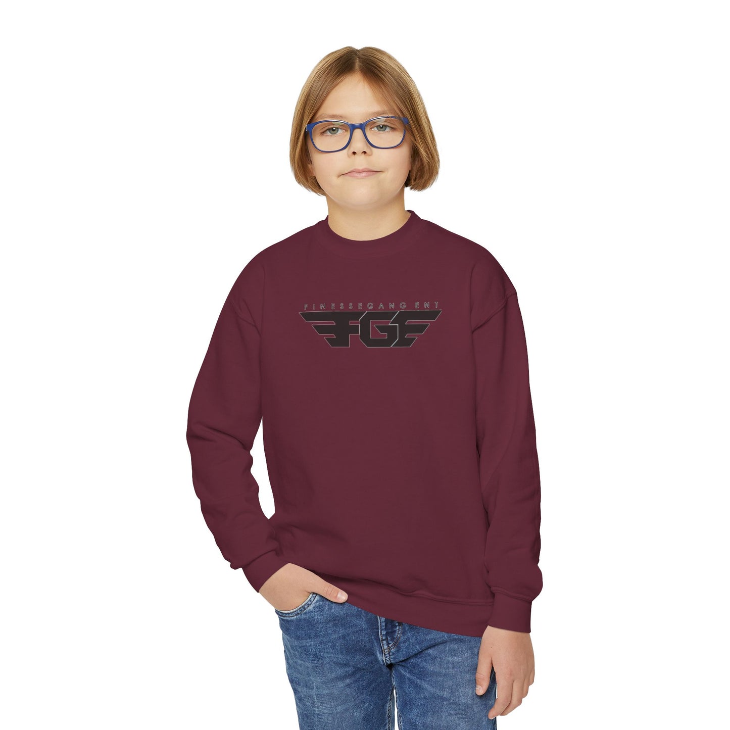 FGE Youth Crewneck Sweatshirt - Retro Flight Wing Logo Graphic