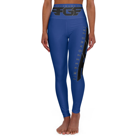 BLUE FGE High-Waist 'Finesse Gang' Yoga Leggings – White AOP Athletic Tights