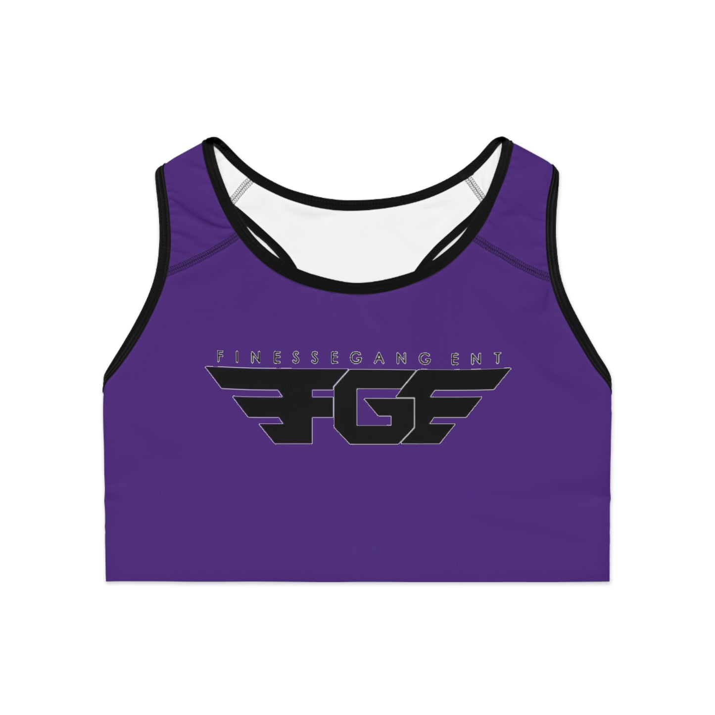 Purple FGE Fitness Sports Bra with Logo Designs, Gym Wear, Workout Gear, Athletic Apparel, Fitness Gift for Her