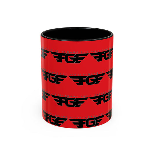 FGE Accent Coffee Mug — Bold Red & Black FGF Logo Pattern (11/15oz)
