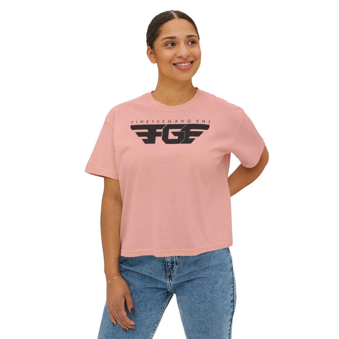 Chic FGE Women's Boxy Tee - Trendy Graphic Design for Everyday Style