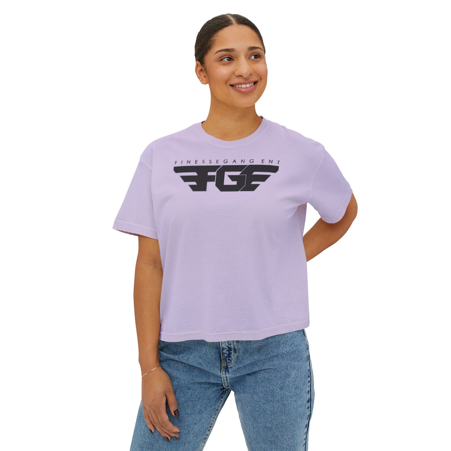 Chic FGE Women's Boxy Tee - Trendy Graphic Design for Everyday Style