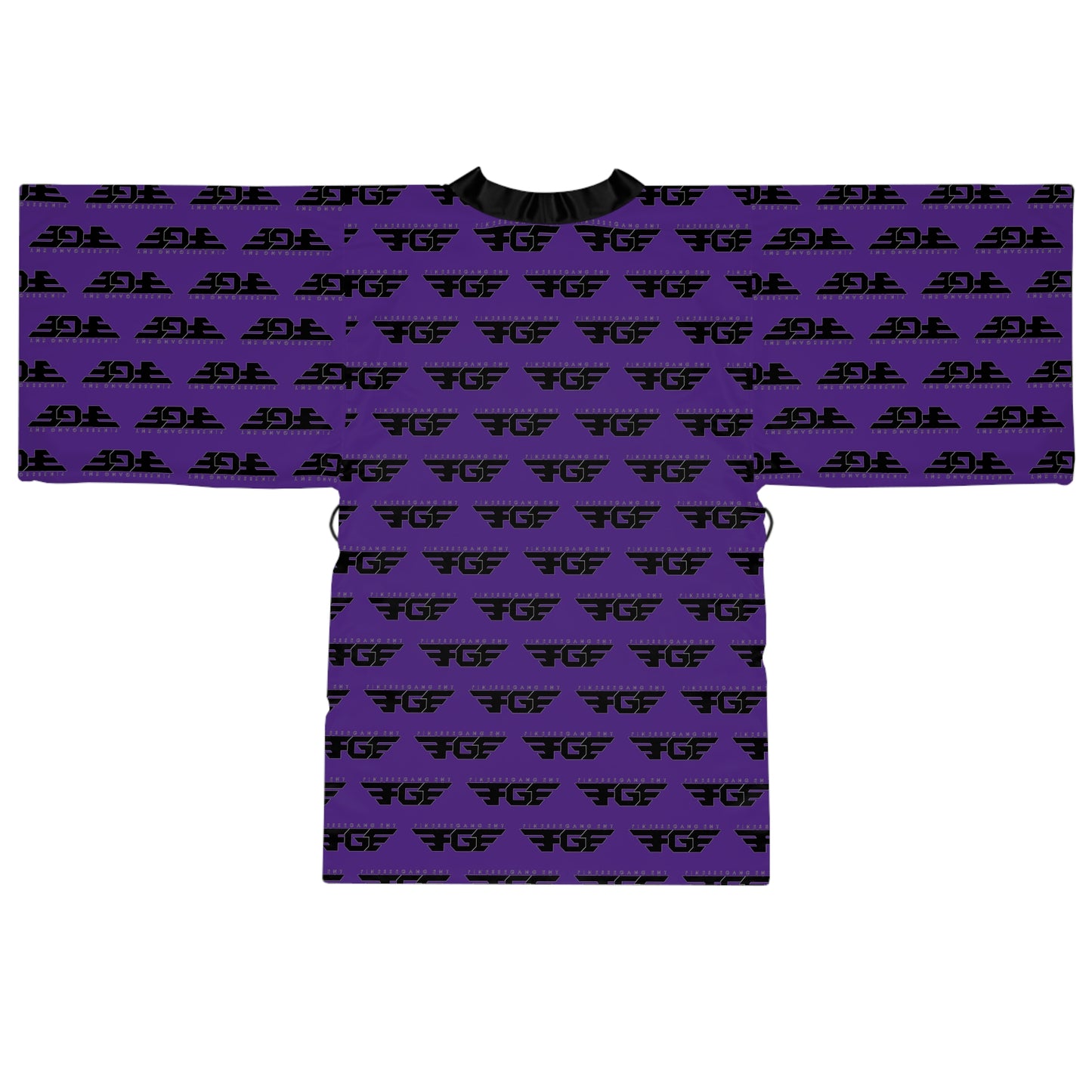 Purple All-Over Print FGE Robe — Repeating Black Logo Pattern