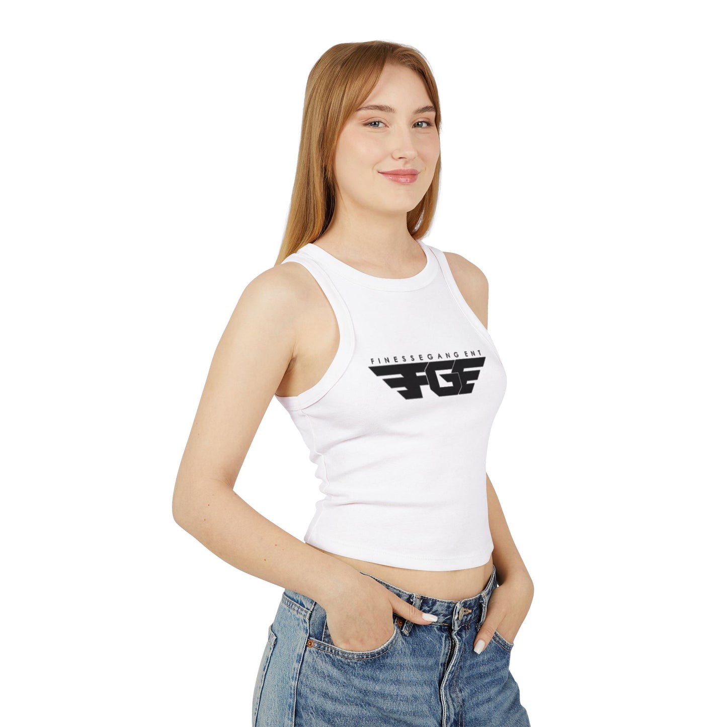 FGE Women’s Micro Rib Racer Tank Top - Finessé Agent Graphic Tee for Casual Style
