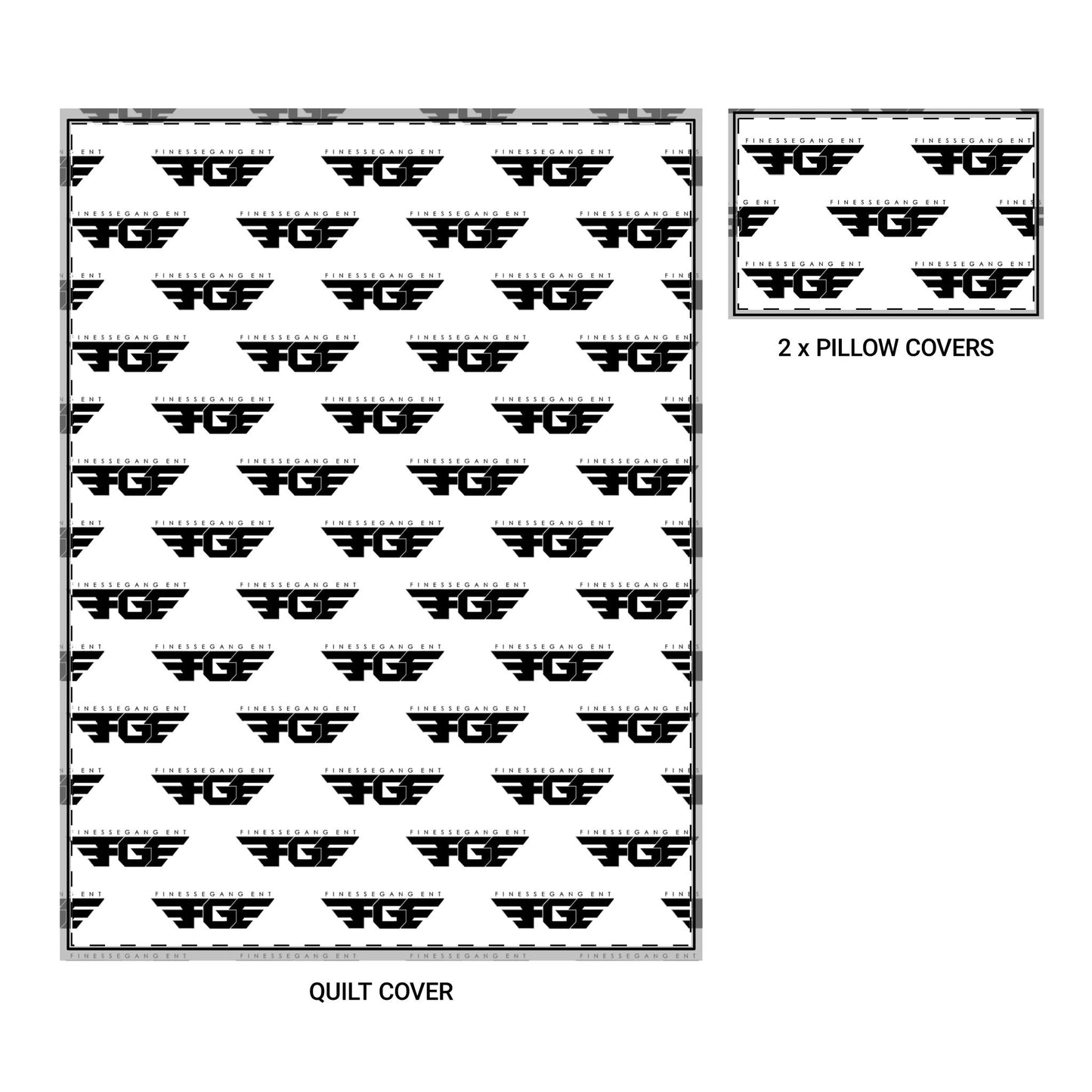FGE Quilt Cover Set — Black Geometric Wing Pattern Bedding (Includes 2 Pillow Covers)