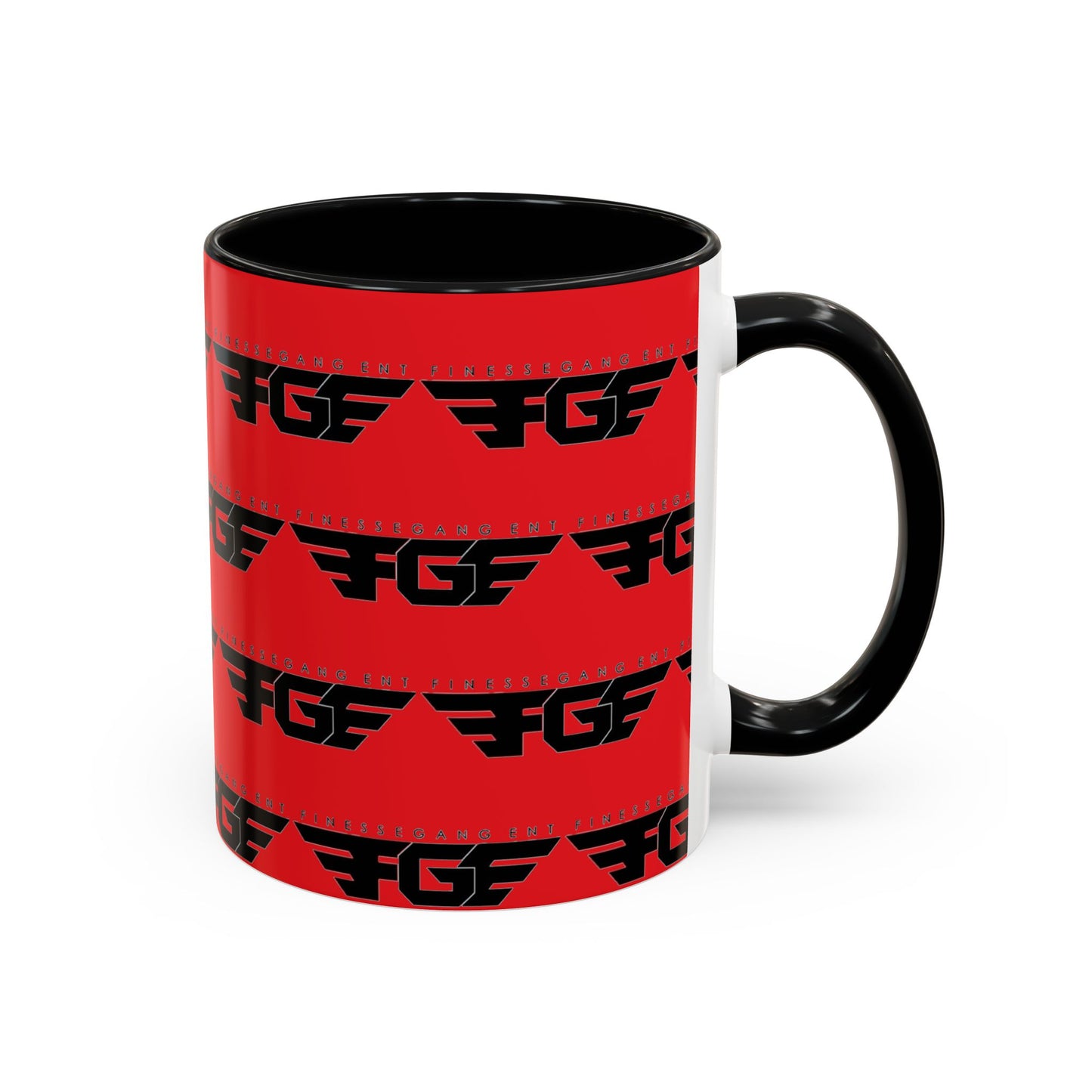 FGE Accent Coffee Mug — Bold Red & Black FGF Logo Pattern (11/15oz)