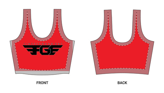 Red FGF Logo Sports Bra — Women's Athletic Crop Top for Gym & Running