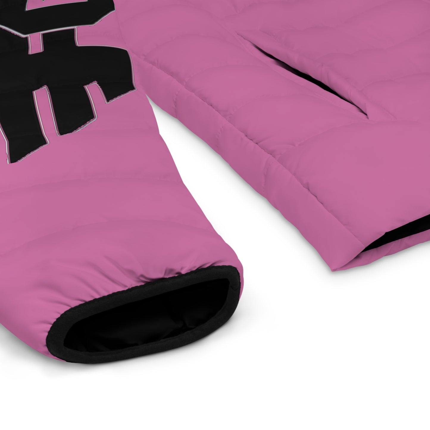 Pink Logo Puffer Jacket — Men's Lightweight Quilted Coat with FG Wing Graphic