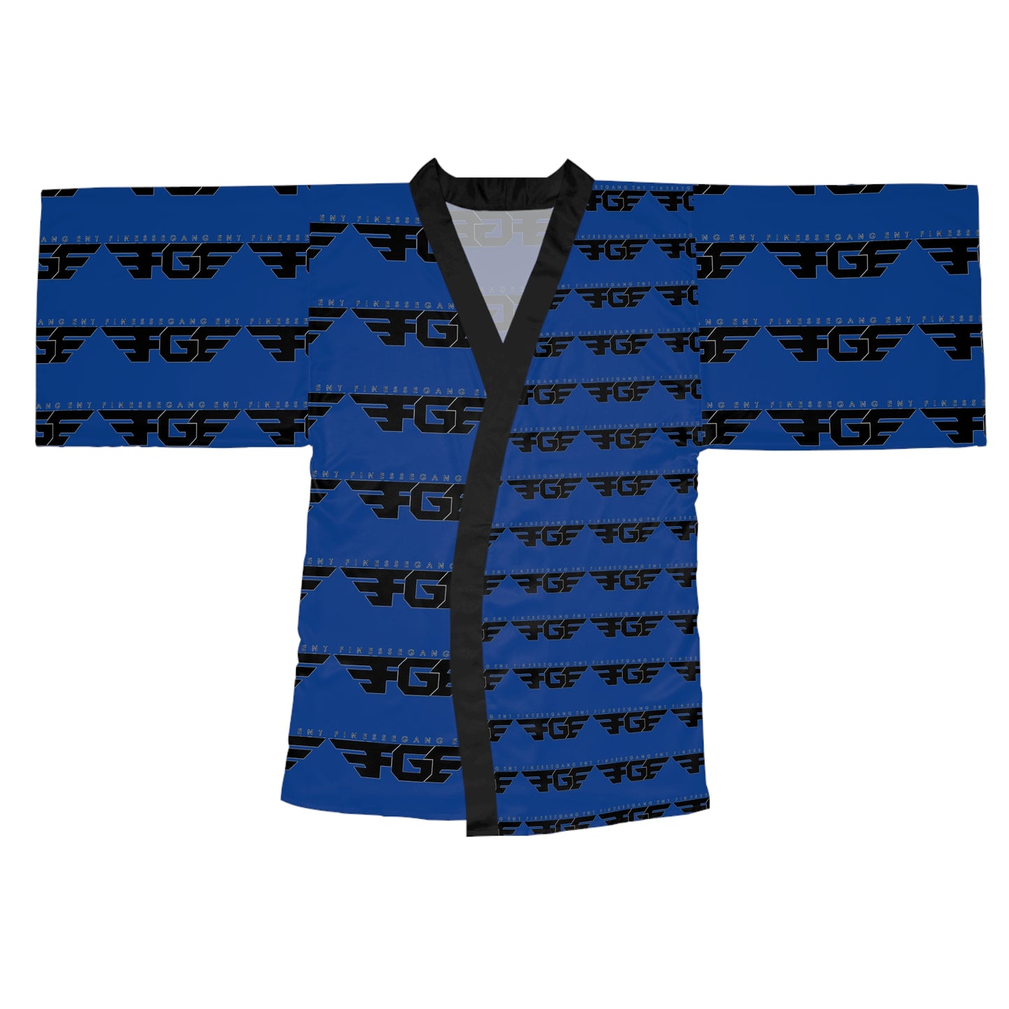 Stylish Blue FGE Long Sleeve Kimono Robe with Graphic Print