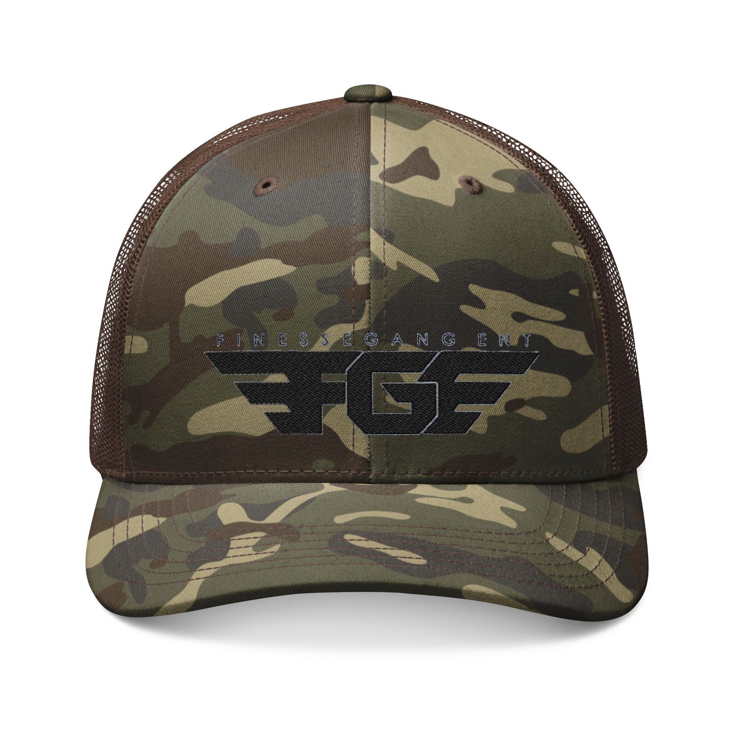 FGE Camo Trucker Hat - Outdoor Adventure Headwear, Military Style Cap, Personalized Gift for Him, Fishing Hat, Hiking Accessory