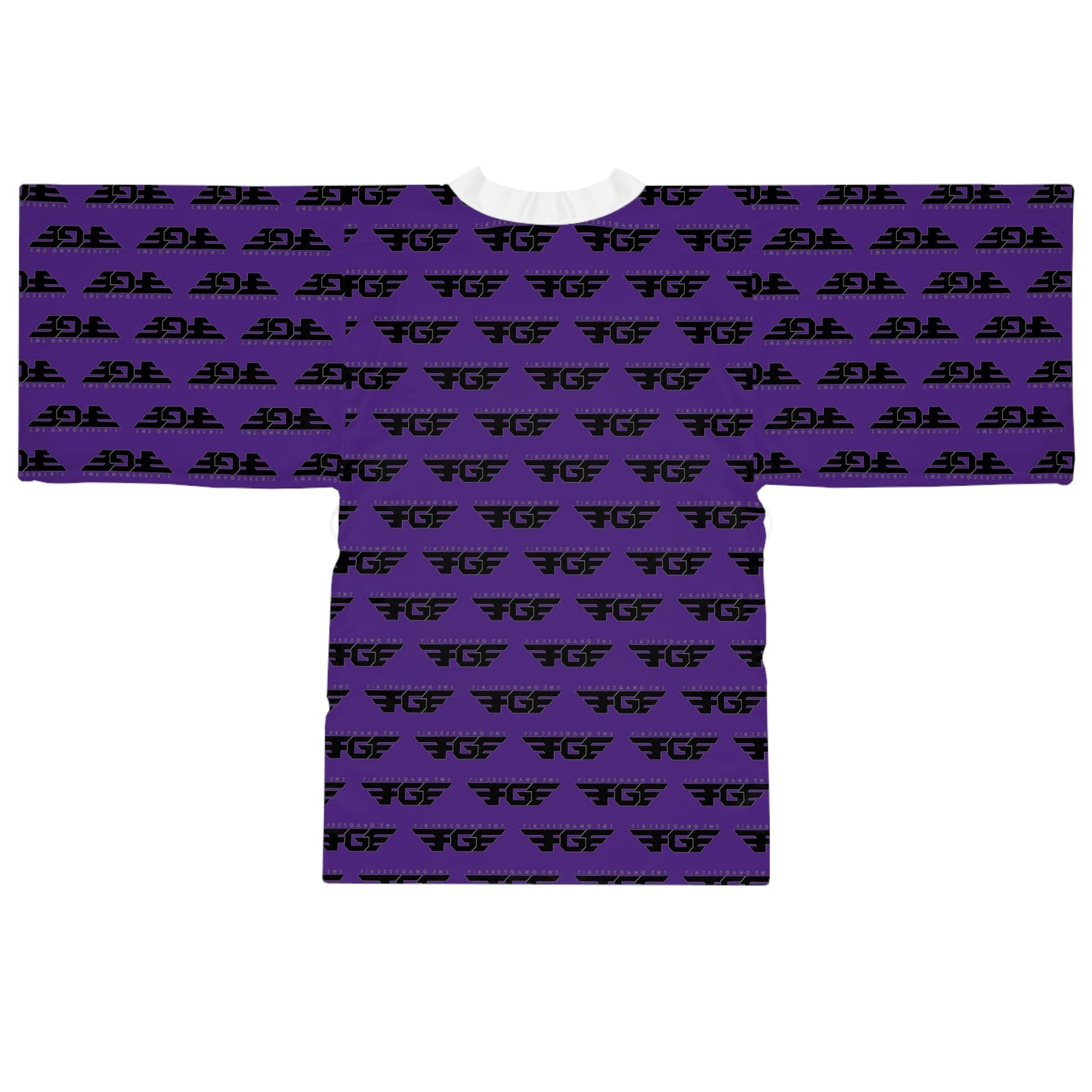 Purple All-Over Print FGE Robe — Repeating Black Logo Pattern