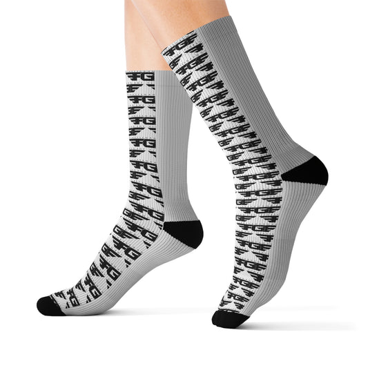 Sublimation FGE Socks - Stylish Gray Patterned Crew Socks for Everyday Wear, Gifts for Her, Trendy Streetwear, Athleisure, Unisex Fashion