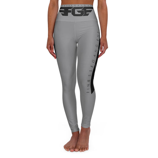 GREY FGE High-Waisted Performance Yoga Leggings — Grey with Bold Side Graphic