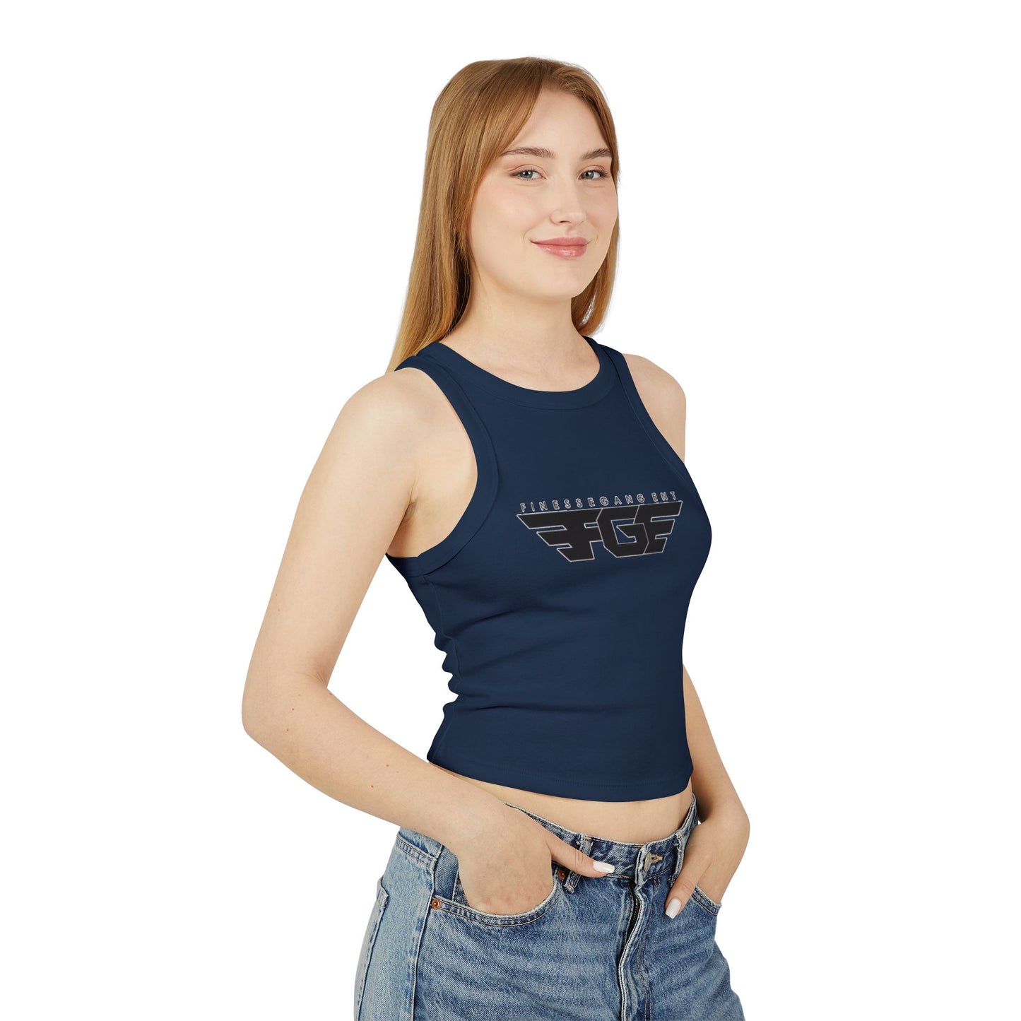 FGE Women’s Micro Rib Racer Tank Top - Finessé Agent Graphic Tee for Casual Style