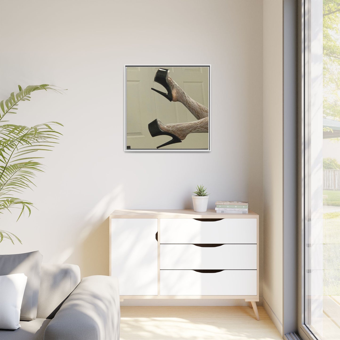 TORRIRAINN Framed Canvas Art - Lace Stockings with Platform Heels