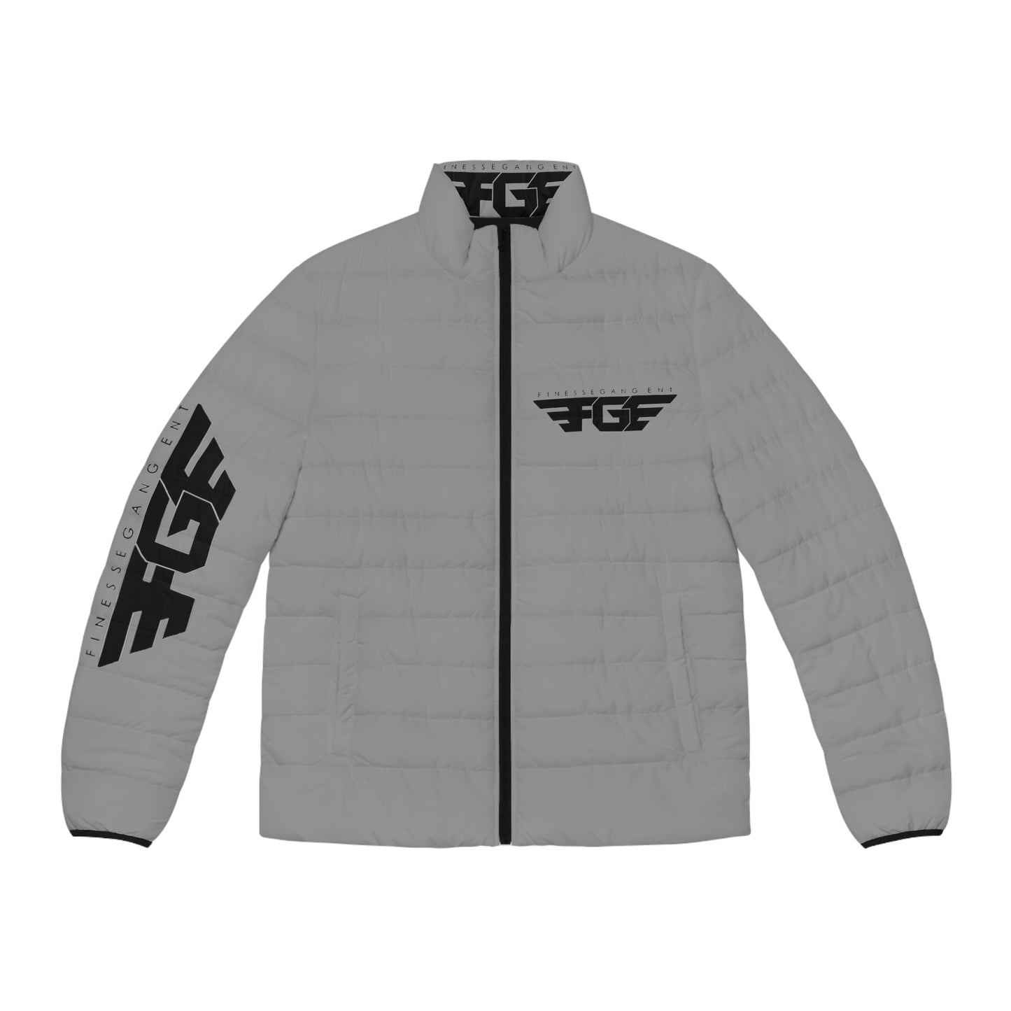 FGE BLACK Puffer Jacket — FGF Logo Streetwear Quilted Coat