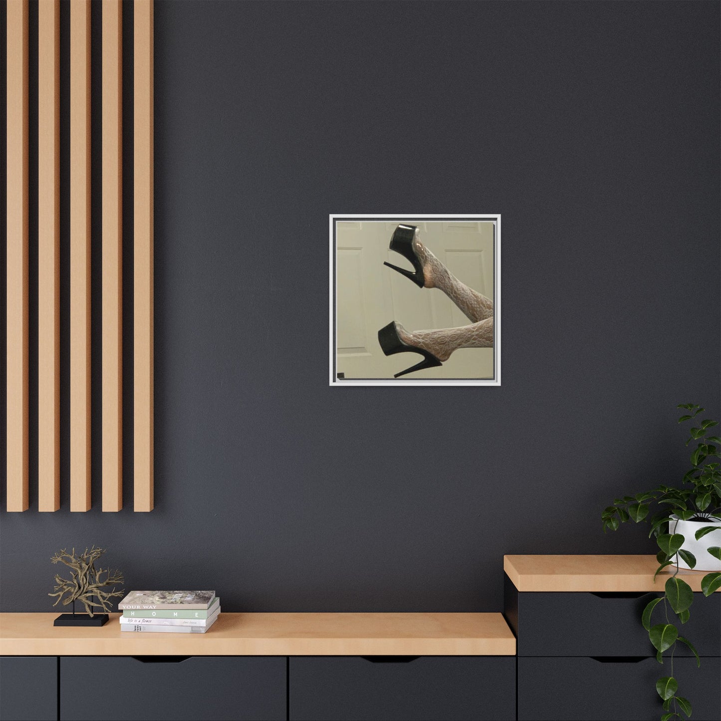 TORRIRAINN Framed Canvas Art - Lace Stockings with Platform Heels