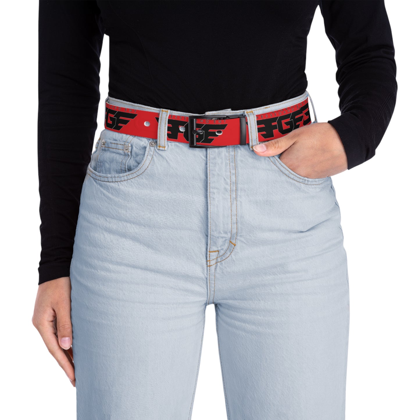 Red FGE Belt — Graphic Streetwear Belt with Bold Black Emblem