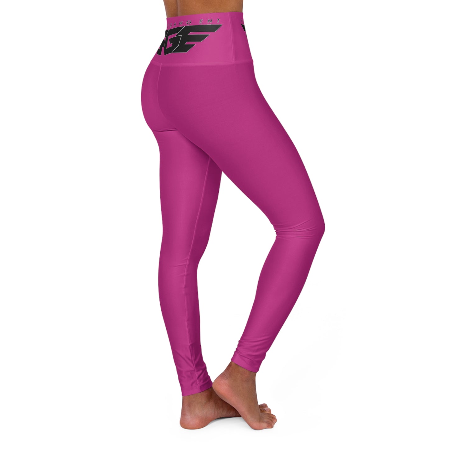 High-Waist Pink FGE Yoga Leggings with Black Logo — Comfortable Activewear for Studio & Everyday