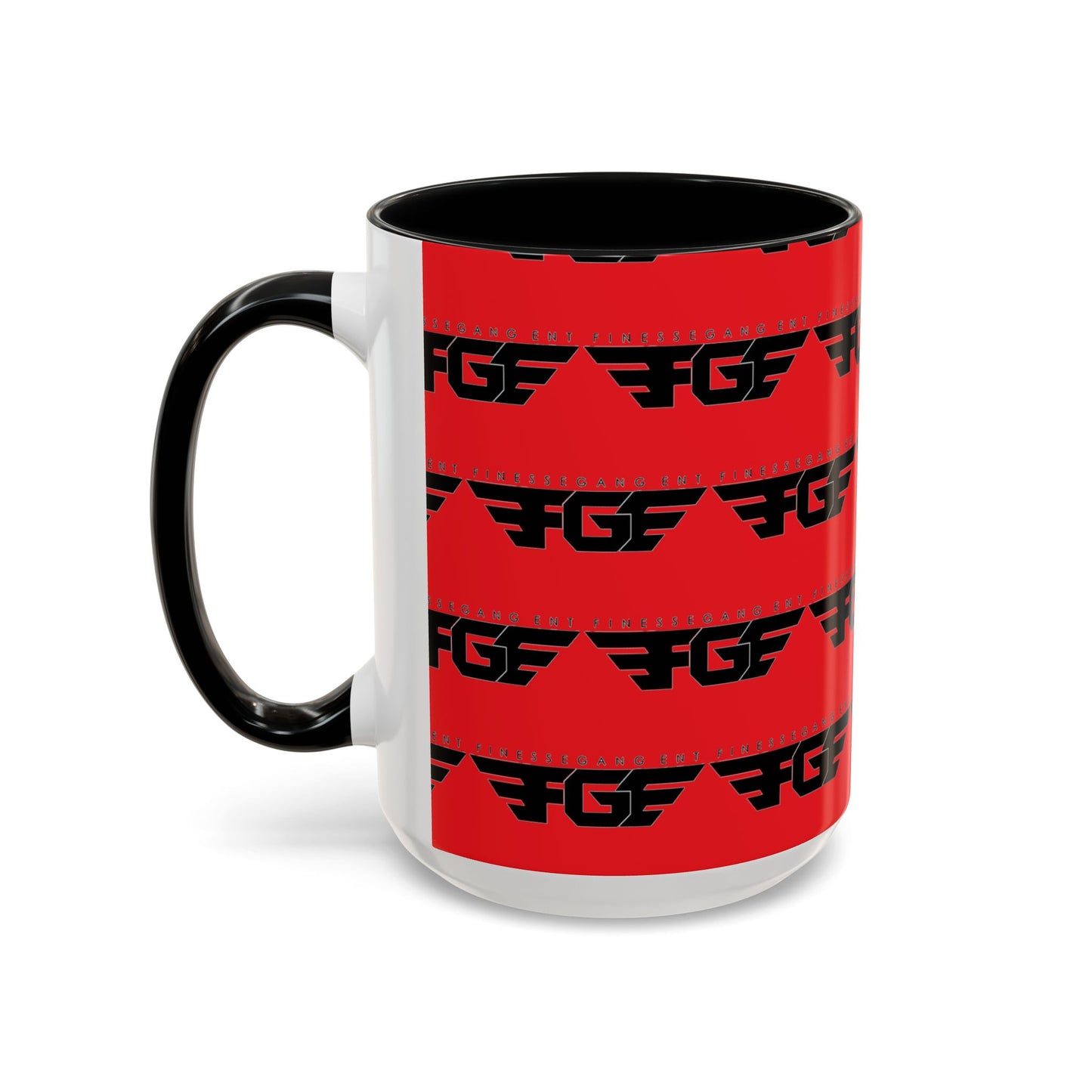 FGE Accent Coffee Mug — Bold Red & Black FGF Logo Pattern (11/15oz)