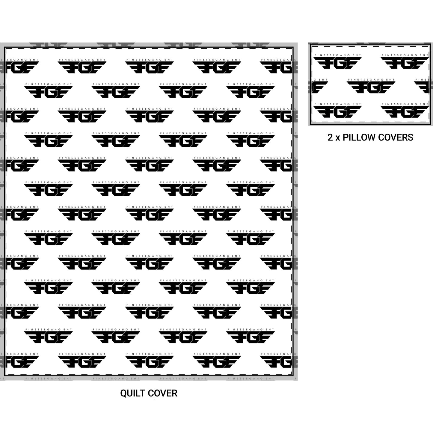 FGE Quilt Cover Set — Black Geometric Wing Pattern Bedding (Includes 2 Pillow Covers)
