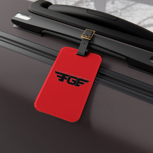 Bold RED FGE Adventure Luggage Tag, Travel Accessory, Customizable ID Tag, Suitcase Label, Gift for Travelers, Airline Gear