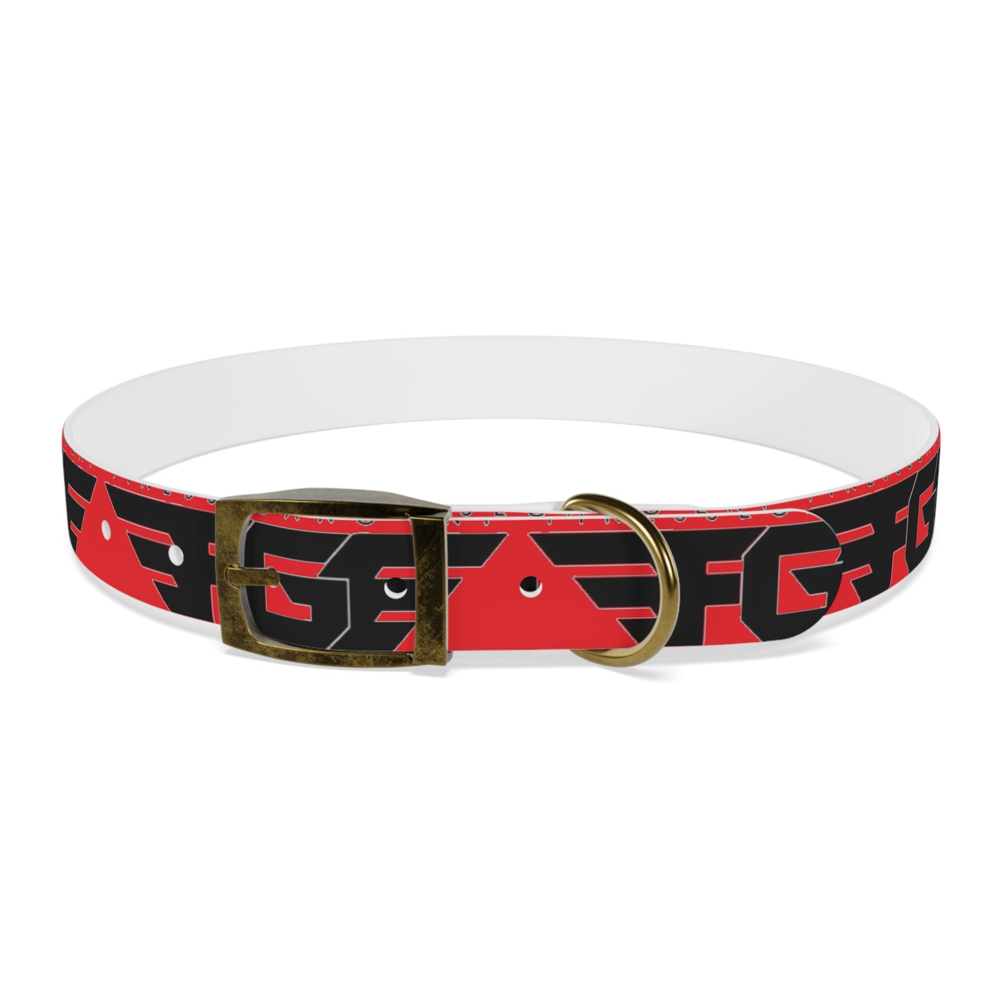 Bold Stylish Dog Collar - Vibrant Red Design with Logos for Trendy Pets