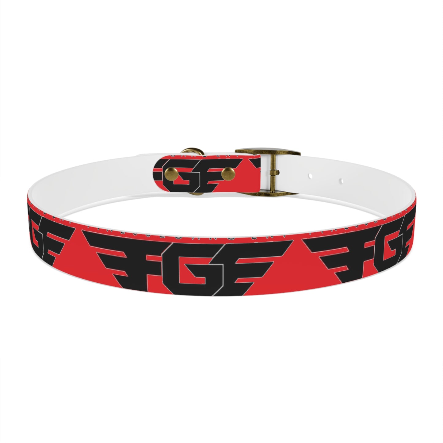 Bold Stylish Dog Collar - Vibrant Red Design with Logos for Trendy Pets