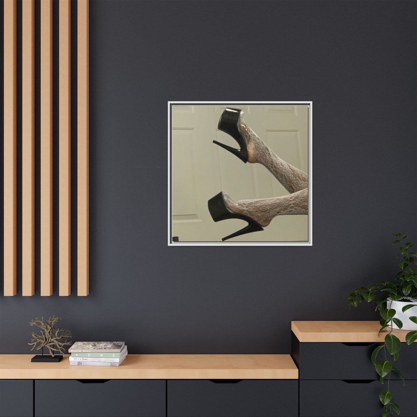 TORRIRAINN Framed Canvas Art - Lace Stockings with Platform Heels